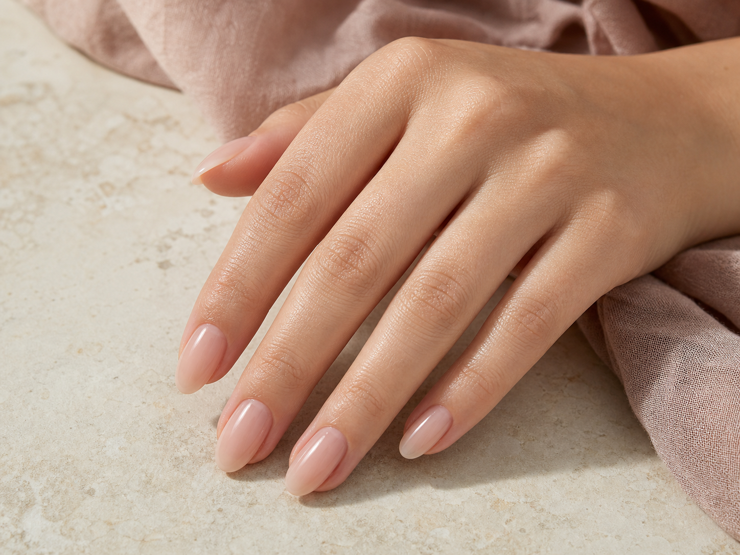 Uñas acrílicas cortas en tono nude natural